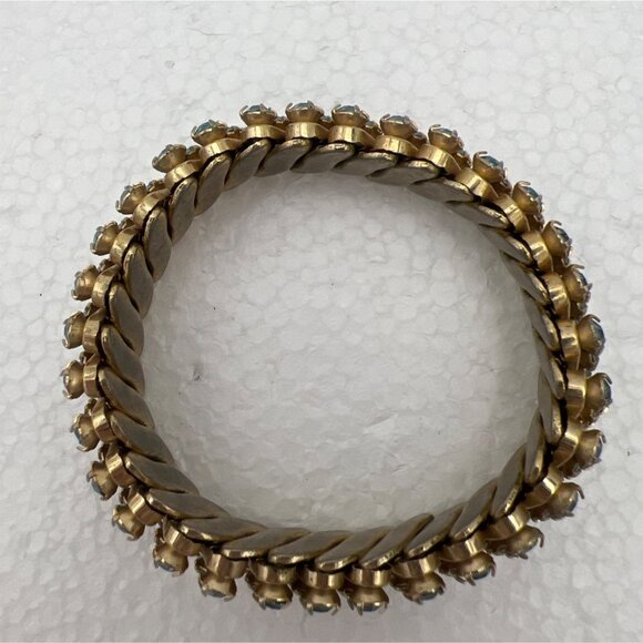 Vintage Expandable Bracelet Sky Blue Rhinestones Prong Set Metal Hinged Gold Ton - Picture 7 of 8
